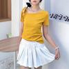 Koreanisches gelbes schräg geschnittenes kurzärmeliges T-Shirt Damen Sommer Neu Dünn Vielseitig Off-Shoulder Träger Design Spice Girl Top
