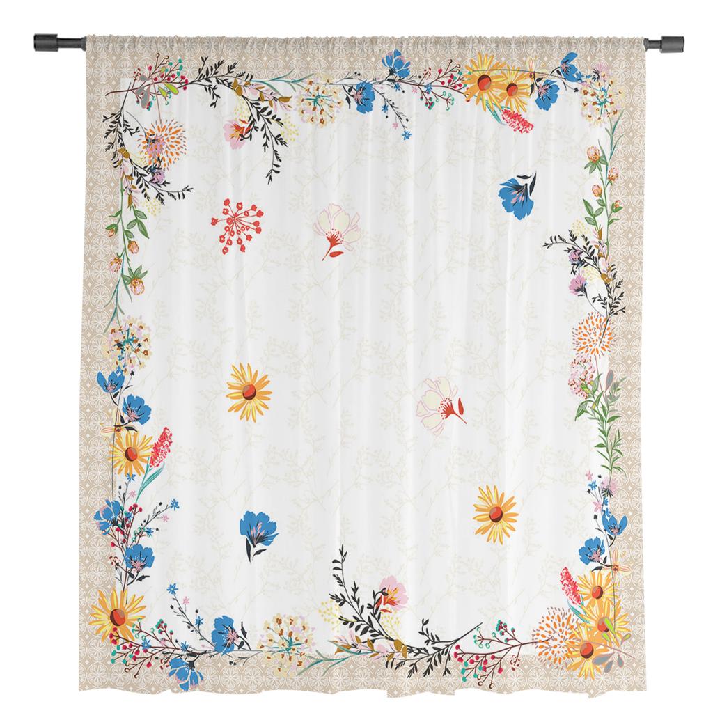 Herbal Flowers Spring Floral Sheer Voile Curtains For Living Room Bedroom Kitchen Festival Decor Chiffon Tulle Window Curtains