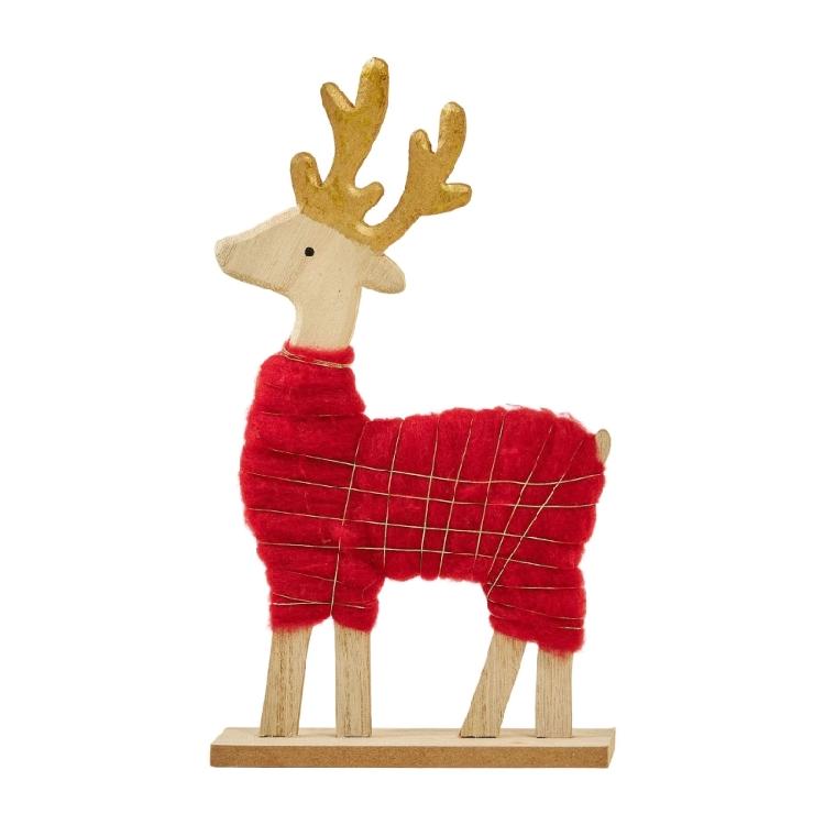 Wool Felt Reindeer Santa Figure Ornament with Wood Base Christmas Tree Decoration For Holiday Tabletop Mantels Display