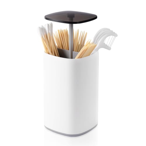 Kailund Toothpick Holder, One-Touch Toothpick Case, 4 Compartments, Cotton Swab Case with Lid, Toothpick Holder, Dustproof and Moisture-Proof, Stylish