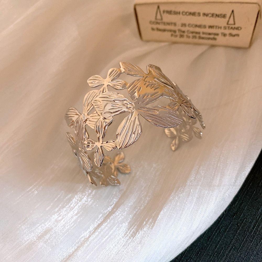Flora Design Flower Cuff Bangle Exquisite Open Bracelet Fashion Hollow Bangle  Girls