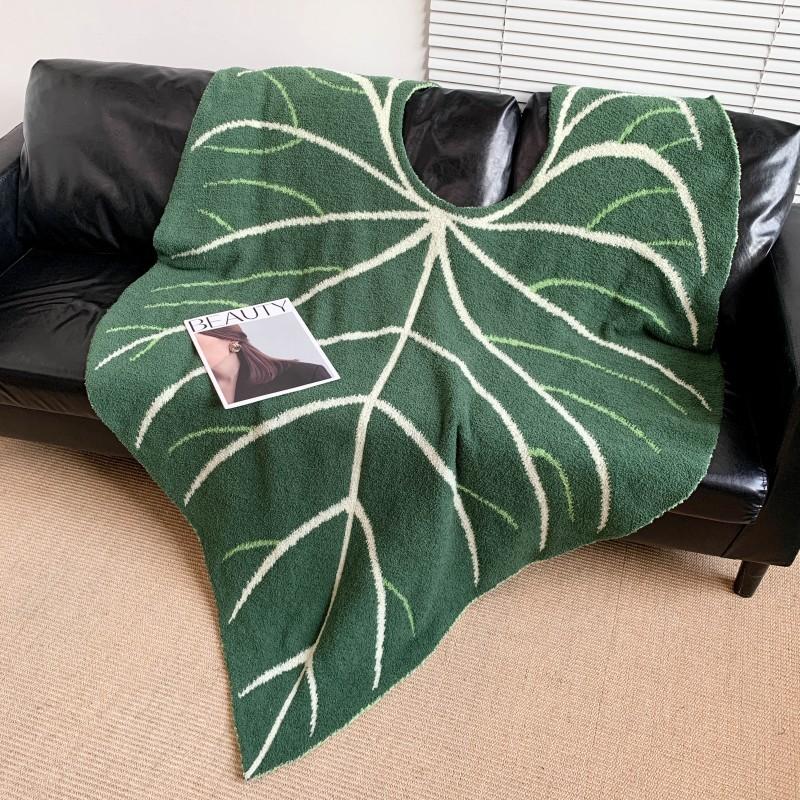 

Half Velvet Leaf Pattern Knit Throw Blanket Sofa TV Blanket Bed Cover Summer Camping Throw Blankets Office Nap Cover 100X150CM