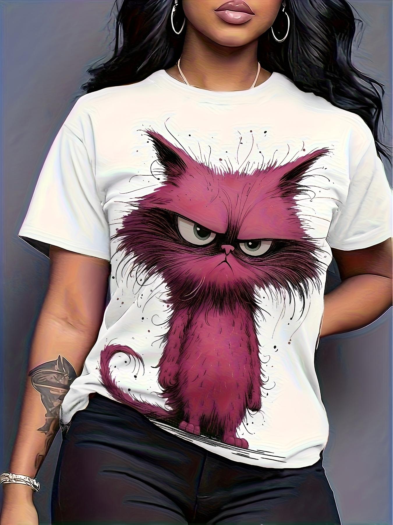 

Trendy And Unique Rose Red Angry Cat Print Women S White T-Shirt. Fashionable. Comfortable. And Versatile Round Neck Top L дубильна кора