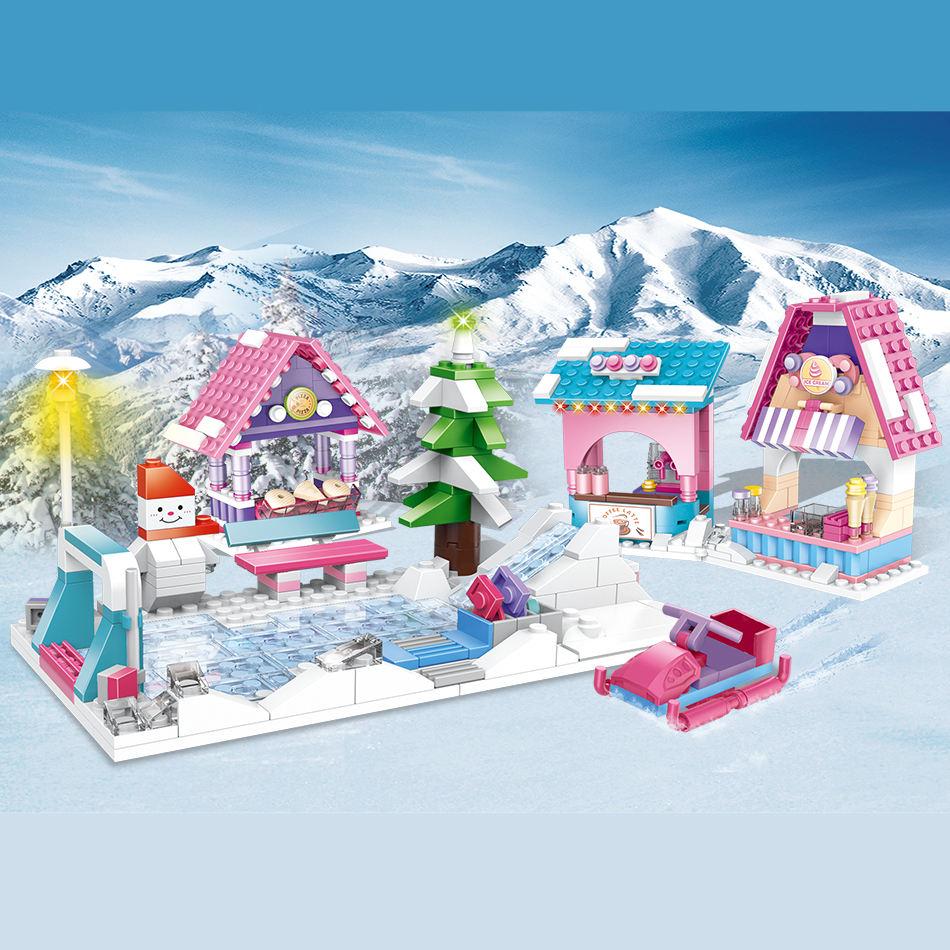 WOMA TOYS C0212A House Building Brick DIY Ice Hockey Snow House Building Block Bricks Set for Girl