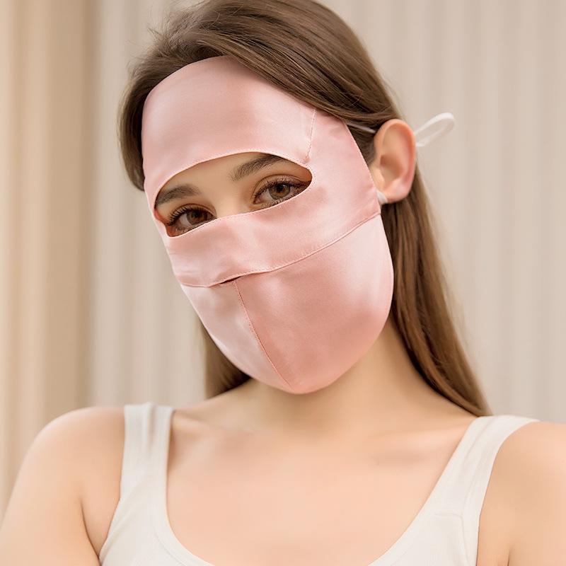 Breathable Mulberry Silk Full Face & Neck UV Protection Mask for Women - Summer Cycling Veil