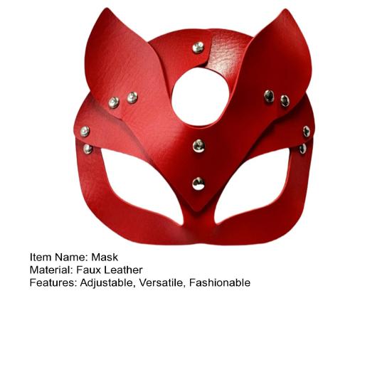 Fox Masquerade Mask Faux Leather Adjustable Full Face Covers for Cosplay Halloween Parties Punk