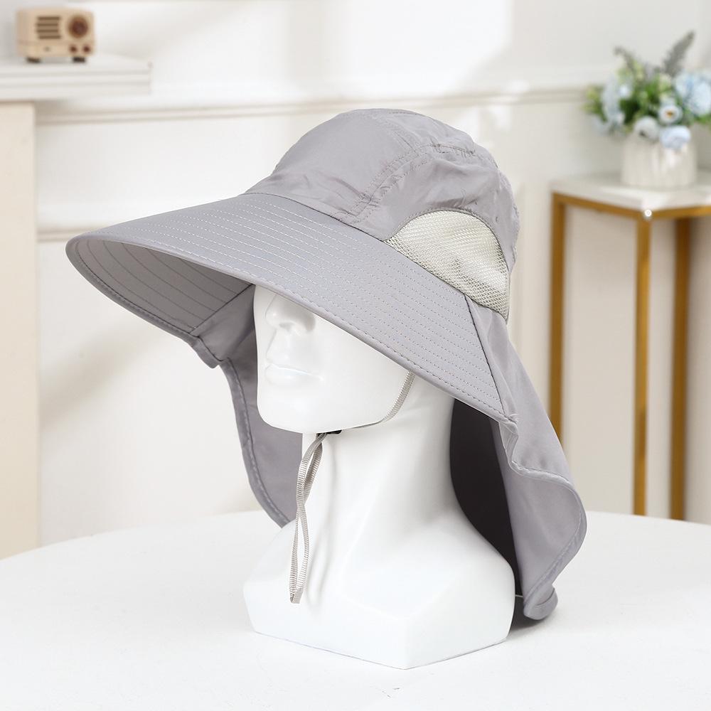 

RICYGVM Anti-UV Sunshade Hat Outdoor Mountaineering Fishing Cycling Face Neck Protection Unisex Summer Large Brim Fisherman Cap One Size світло-сірого кольору