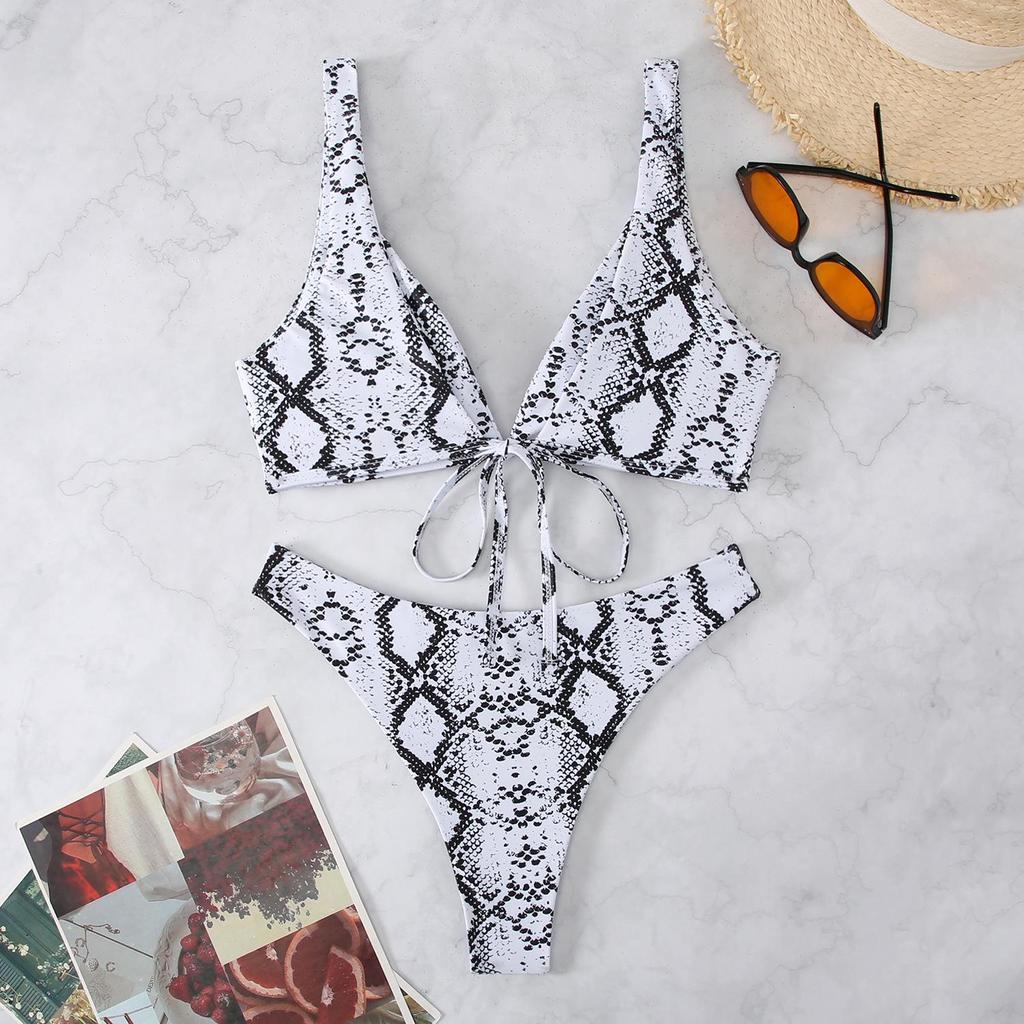 2024 European & American Polka Dot Floral Spaghetti Strap Bow Bikini Swimsuit