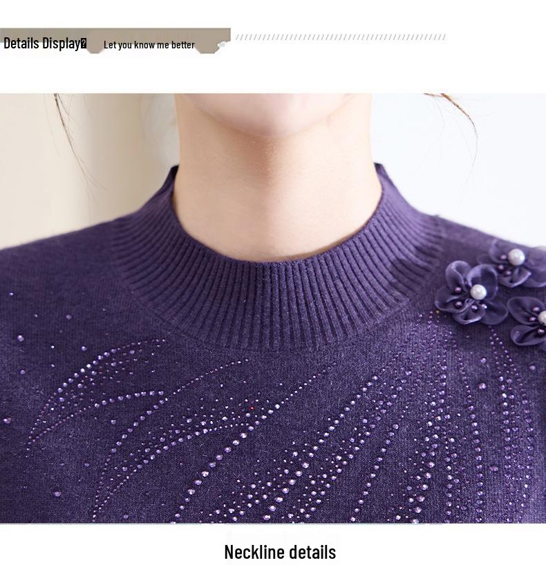 Mom's Warm Velvet Knit Sweater for Autumn & Winter - Ideal for Middle-aged & Elderly