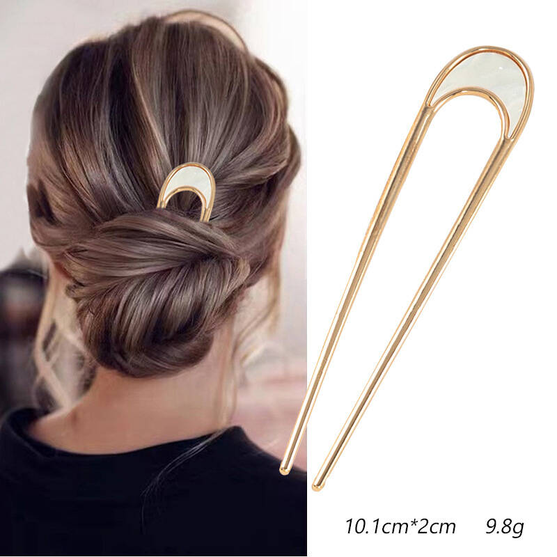 U-Shaped Hair Fork Metal Gold Shell Hairpin Geometric Headwear Hair Sticks Women Girls Hair Accessories