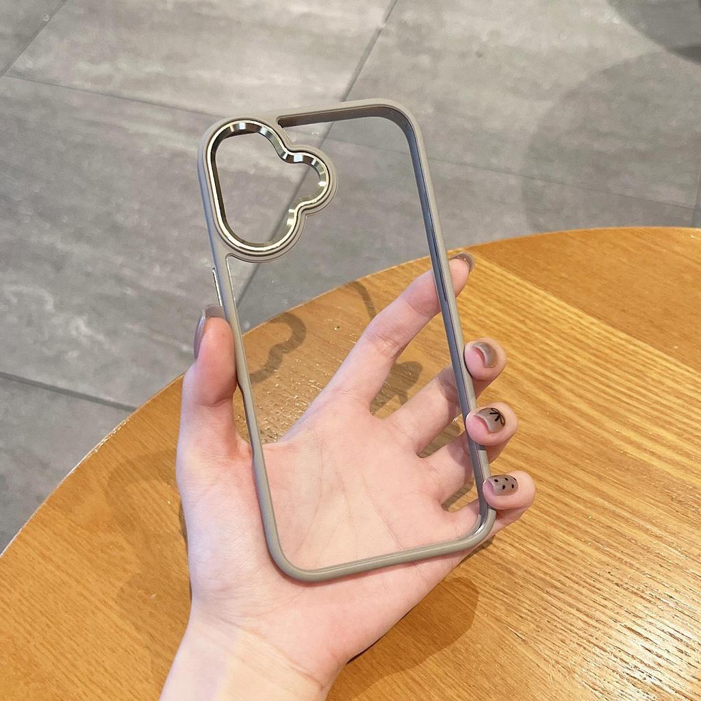 Applicable Apple iPhone 17ProMax Solid Color Case for iPhone 16, 15, 14 - Metal, Transparent, Recessed, Anti-Fall, Women's.
