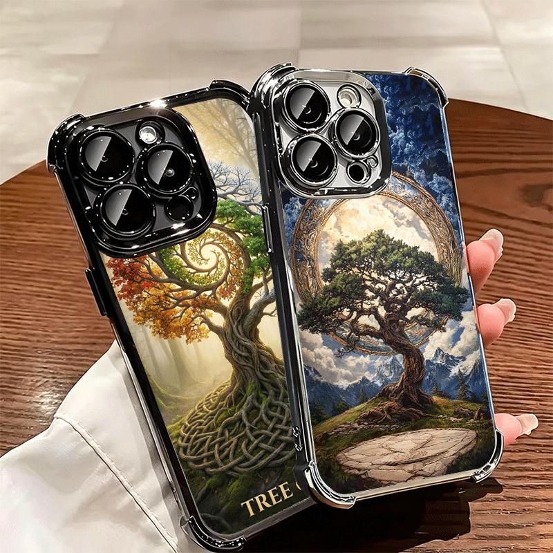 Tree of Life Space Soft Phone Case For iPhone 15 16 17 Air 14 Pro Max 16E Plus 13 12 Mini Plating Anti-Fall Fundas