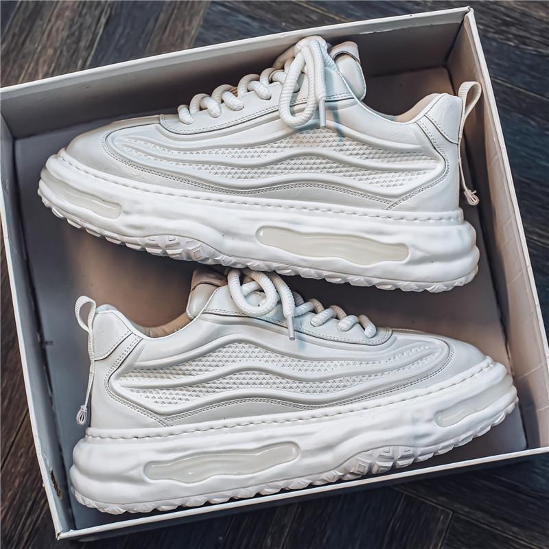 

Модная брендовая мужская обувь осень новая кожаная поверхность удобная повседневная платформа корейская версия на шнуровке универсальная дышащая сетка красные туфли мужские 39 белый