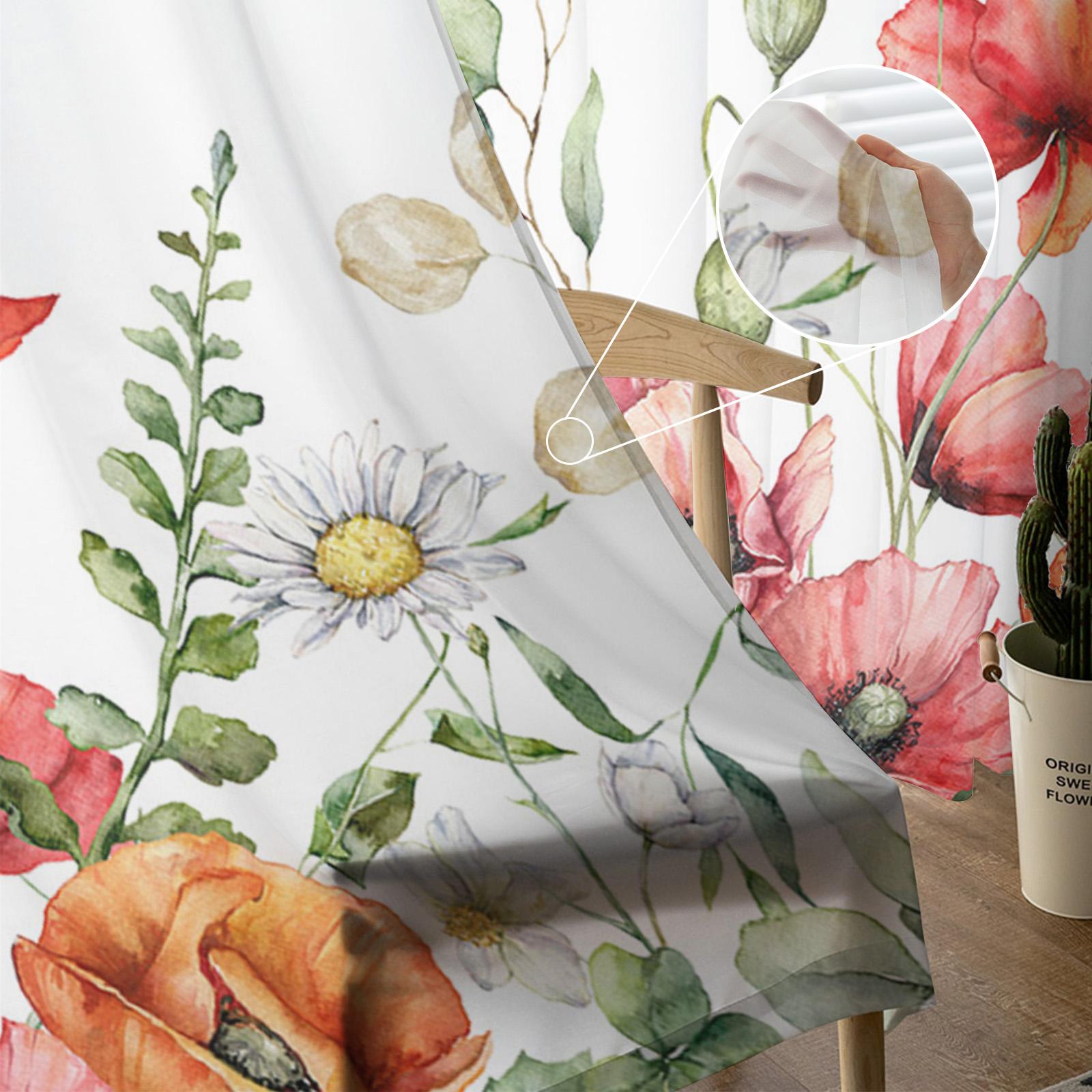 Весеннее растение Дейзи Эвкалипт Цветок Мака Вуаль Прозрачные Шторы Гостиная Окно Тюлевая — фото 5