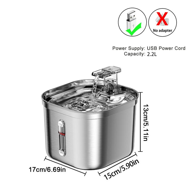 Cat Water Fountain 2.2L/74oz Stainless Steel Pet Water Fountain Dog Water Dispenser Automatic Cat Fountain Dog Bowls Cat Product