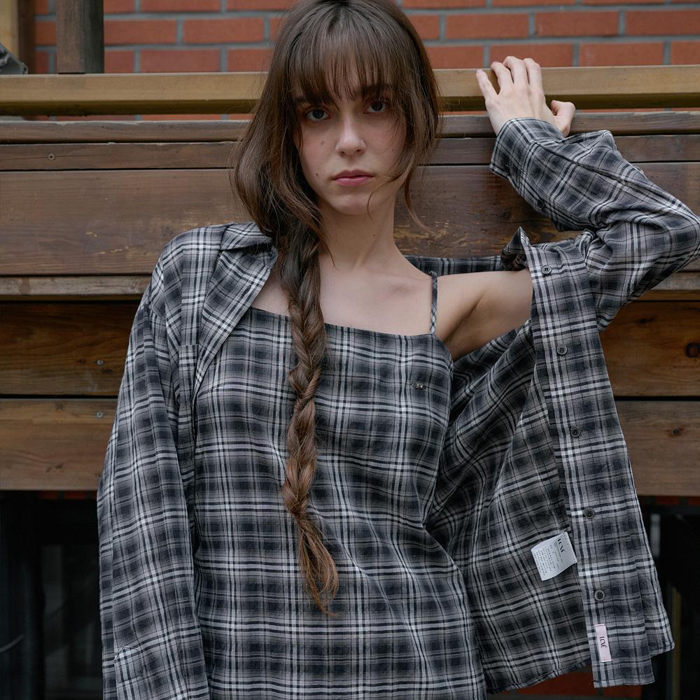 Elssibeui Cotton Plaid Check Strap Dress_Black