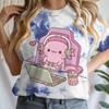 Cute Axolotl Playing Games T-shirt Female Casual Summer Drink Top Tie Dye Boba Tea Cartoon T-shirts Gamer Funny Short Sleeve Tee