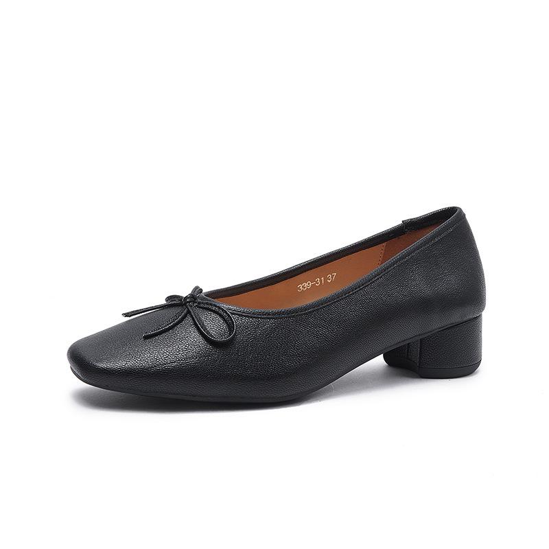 French Bow Shallow-mouthed High-heeled Mary Jane Shoes for Women with Thick Heels
