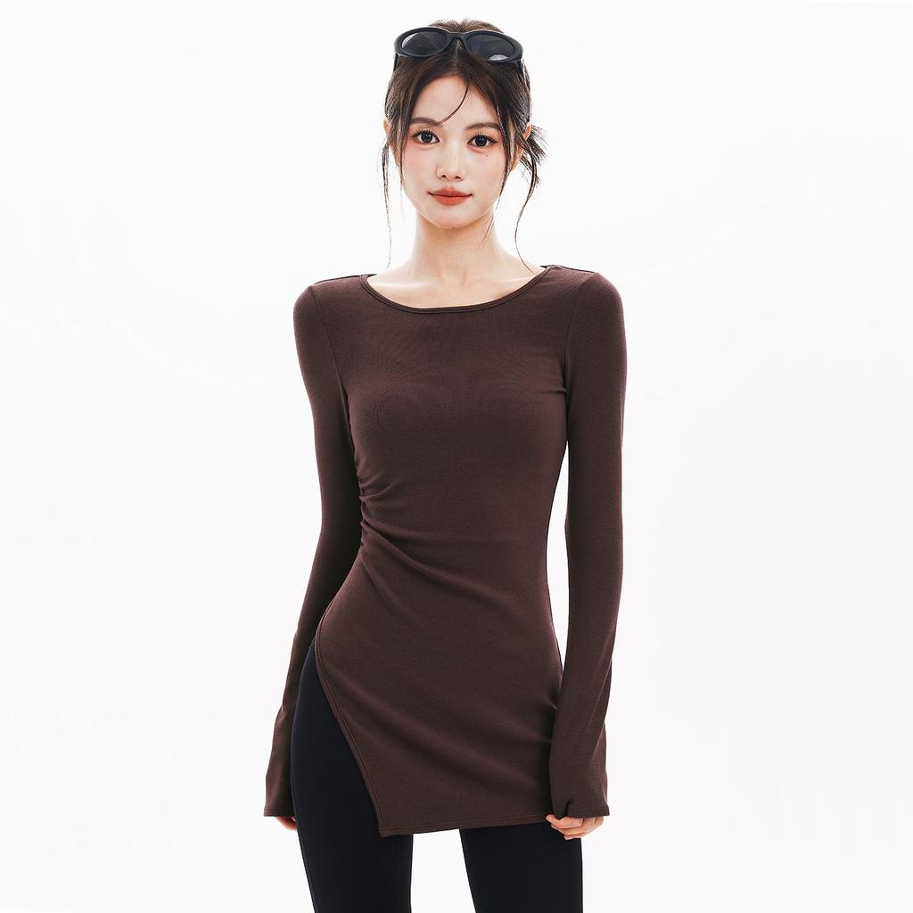 Run Kaka Purple Mid-Length Slit Long Sleeve Yoga Top