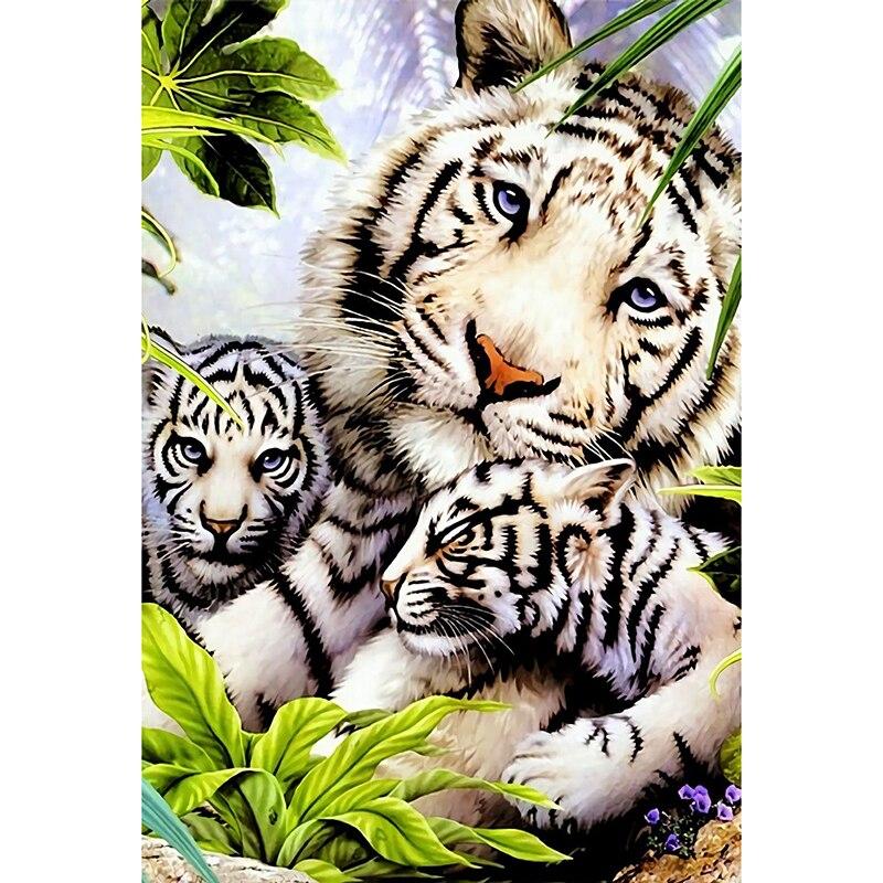 New 5D DIY Diamond Painting Tiger Diamond Embroidery Animal Scenery Cross Stitch Full Round Drill Home Decor Manual Gift