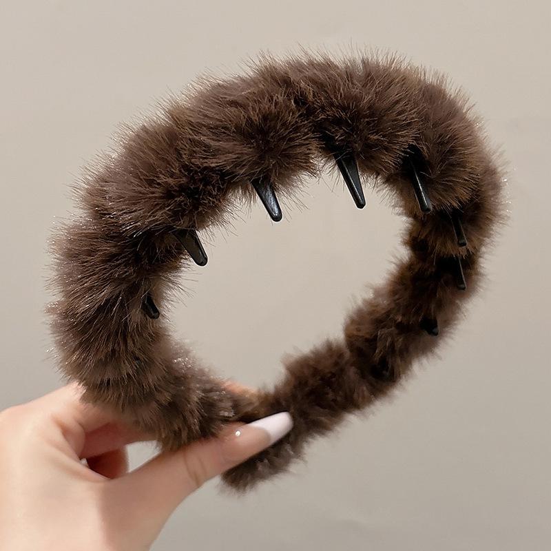 Korean Leopard Print Fluffy Headband - Women's Autumn/Winter Wavy Hair Comb Accessory