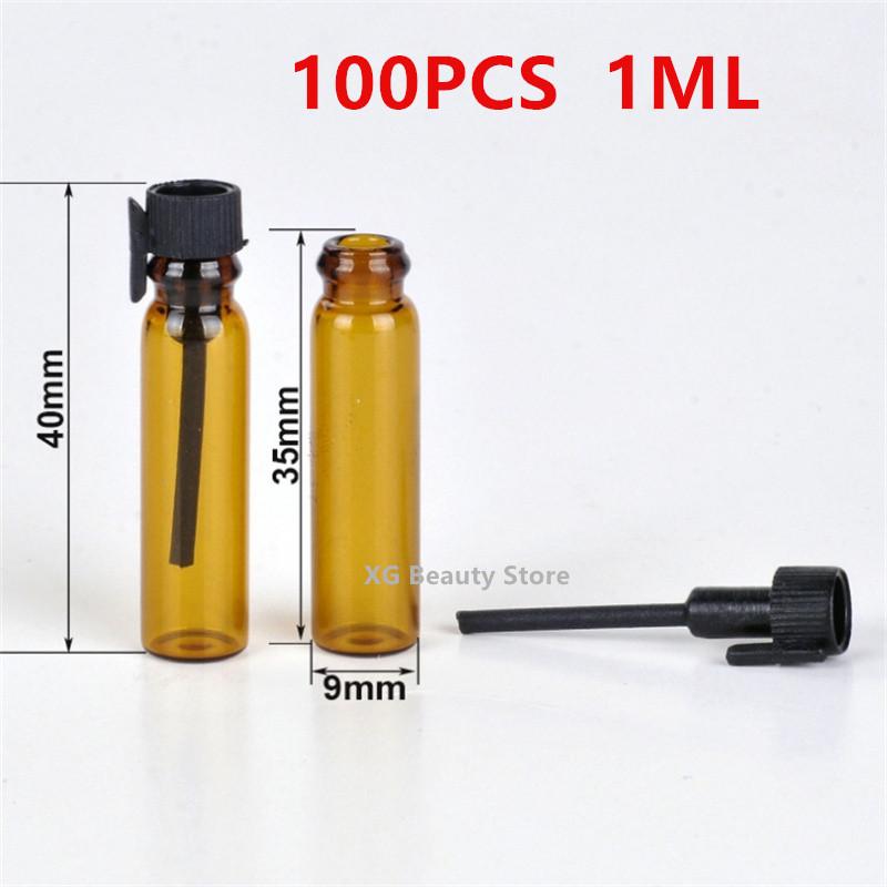 

100 шт. 1 мл 2 мл флаконы из янтарного стекла для духов, пробирки, пробные флаконы, многоразовые флаконы, пустые флаконы для образцов, флаконы для эфирных масел