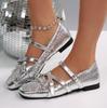 Women's Mary Jane Shoes New Luxury Bow Ballet Flats Cute Lolita Single Shoes Ladies Silver Belt Buckle Footwear Elegant Fashion