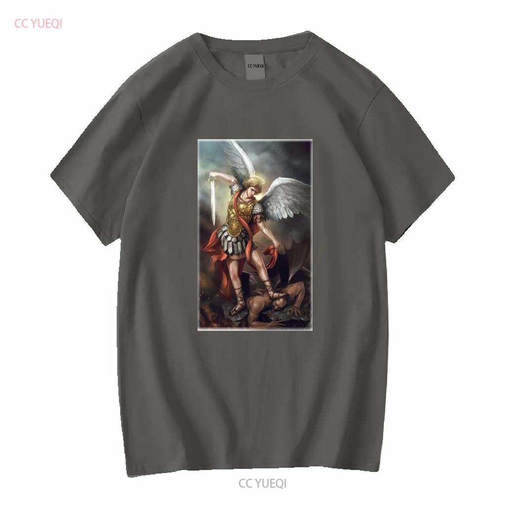 Catholic Natural T Shirt Saint Michael Archangel V11 Vintage Sizes S 5XL Vintage Washed Homme Fashion Soft Breathable