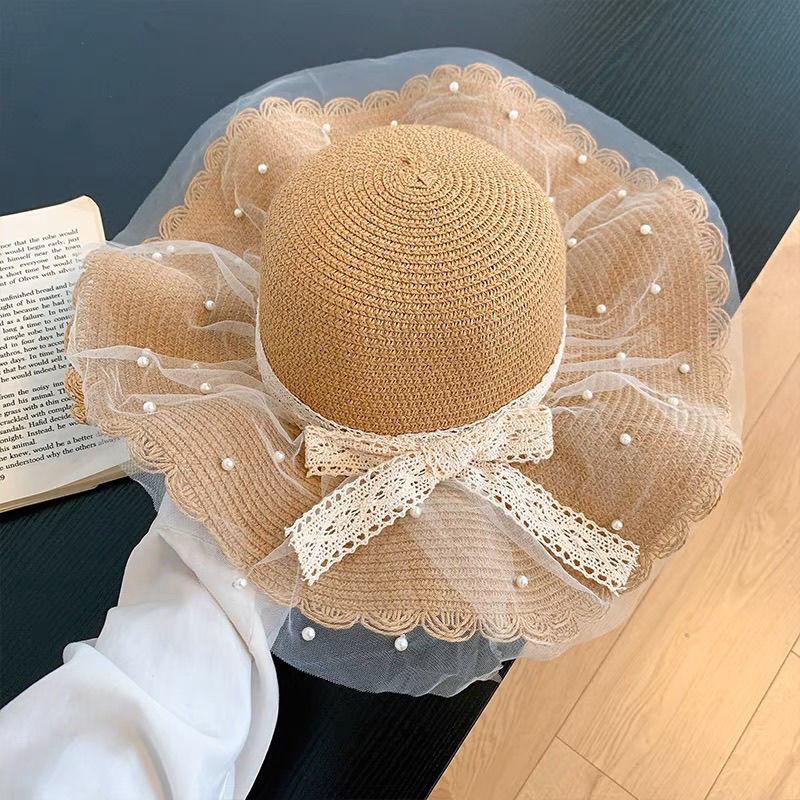 Bow Summer Lace Hat Beach Straw Hat Beach Hat Brim Sun Protection Vacation Sun Hat Sun Hat