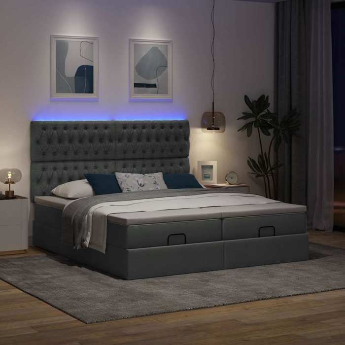 VidaXL Ottoman Bed Frame with Mattress Dark Grey 160x200cm Fabric, Bed Frame, Upholstered Bed Frame, Bed Frame 3314556