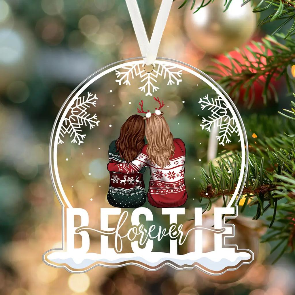 2D Płaski, 2D Płaski Najlepsze Przyjaciółki na Zawsze - 1 Akrylowy Wisiorek Płatka Śniegu | Idealny Prezent dla Sióstr i Najlepszych Przyjaciółek | Dekoracja na Choinkę