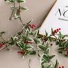 Garland Red Berry For Christmas Decoration Easter Decorations Artificial Leaf Holly Leaf Leaf Vine