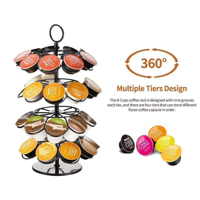 Rotating Coffee Capsule Holder Metal Coffee Pod Display Storage Rack 36 Cup Capacity for K-CUP for Dolce Gusto Coffee Lover