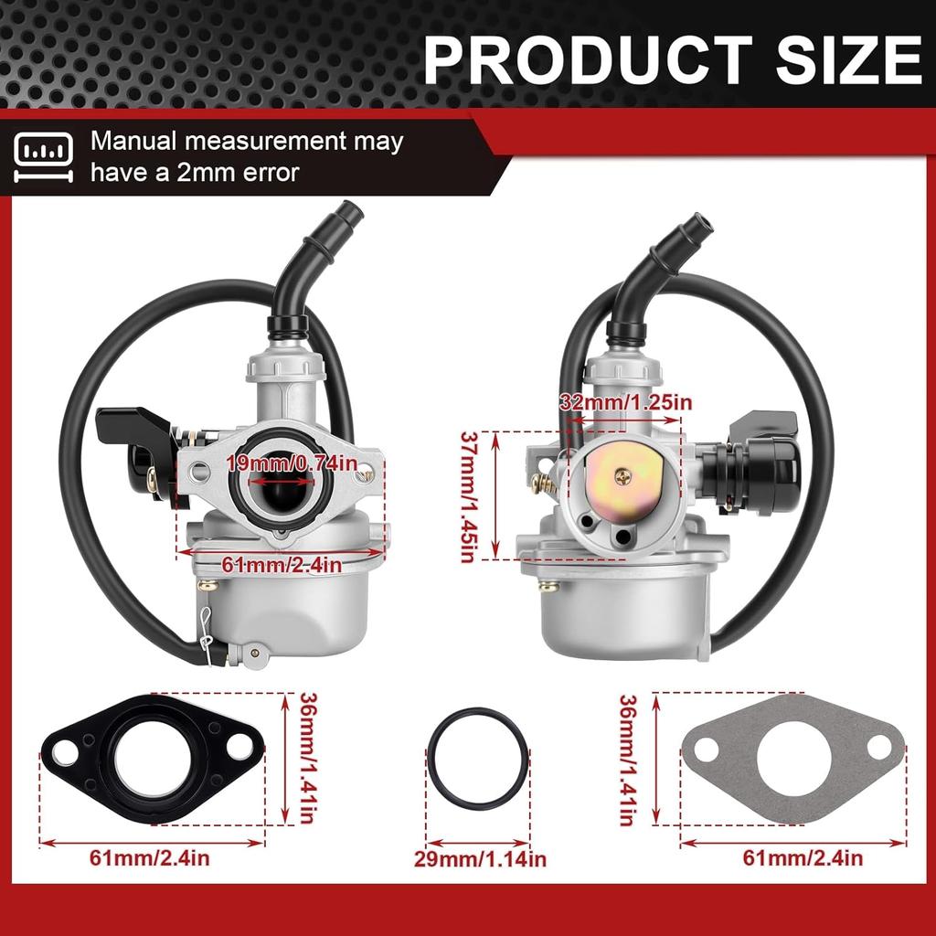 PZ19 Carburetor Kit for Chinese TaoTao 110cc 125cc 50cc 70cc 80cc 90cc ATV dirt bike go kart Coolster Apollo Baja Dirt Runner(black)