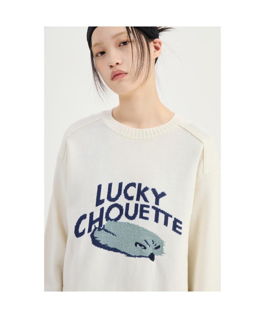 LUCKY CHOUETTE Intarsia Chouette Round Neck Pullover (Ivory)_Lfwas25220Ivx