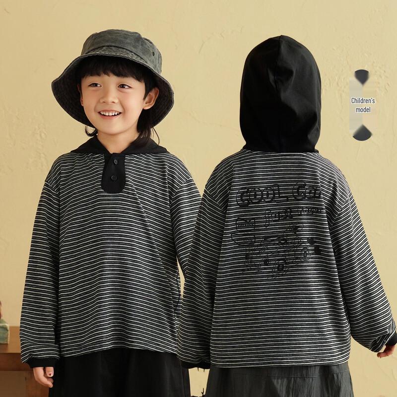 Kids Hooded Striped Long-Sleeve Cotton T-Shirt EU 35