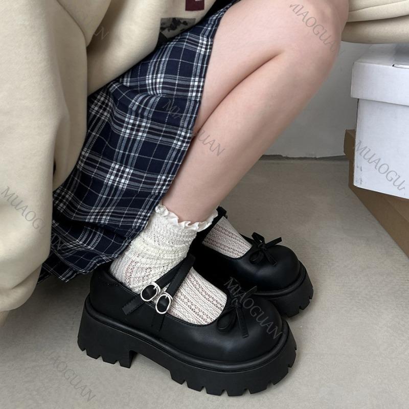 Fashion Bow Retro Versatile Shallow Mouth Single Shoes Spring Autumn Brown Round Head Pumps Comfortable Thick Bottom Loafers for Women