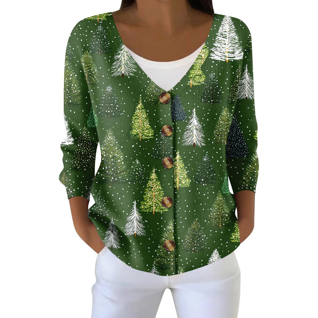 Damenmode Langarm Weihnachten Schneemann Schneeflocke Druck Jacke Strickjacke