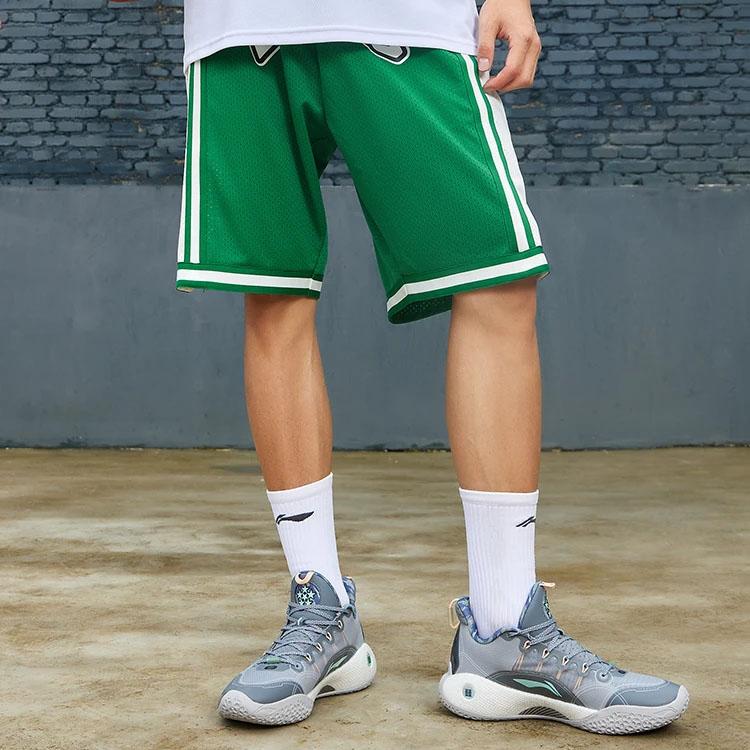 Li Ning Sports Basketball Series SS22 Color Block Letter Print Logo Basketball Shorts Men Shorts Green AAPS267-2