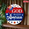 God Bless America Patriotic Metal Sign Vintage USA Flag Round Iron Wall Decor 8x8 Inch Stars Stripes Garden Yard Ornament