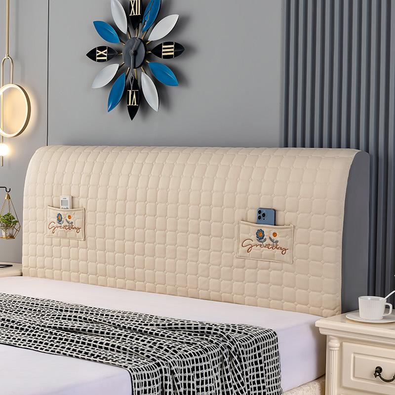 Simple Modern Style Bed Head Cover with Elastic All Inclusive Bedroom Dust-proof and Anti-collision Thickened Universal Headboard Cover with Pocket