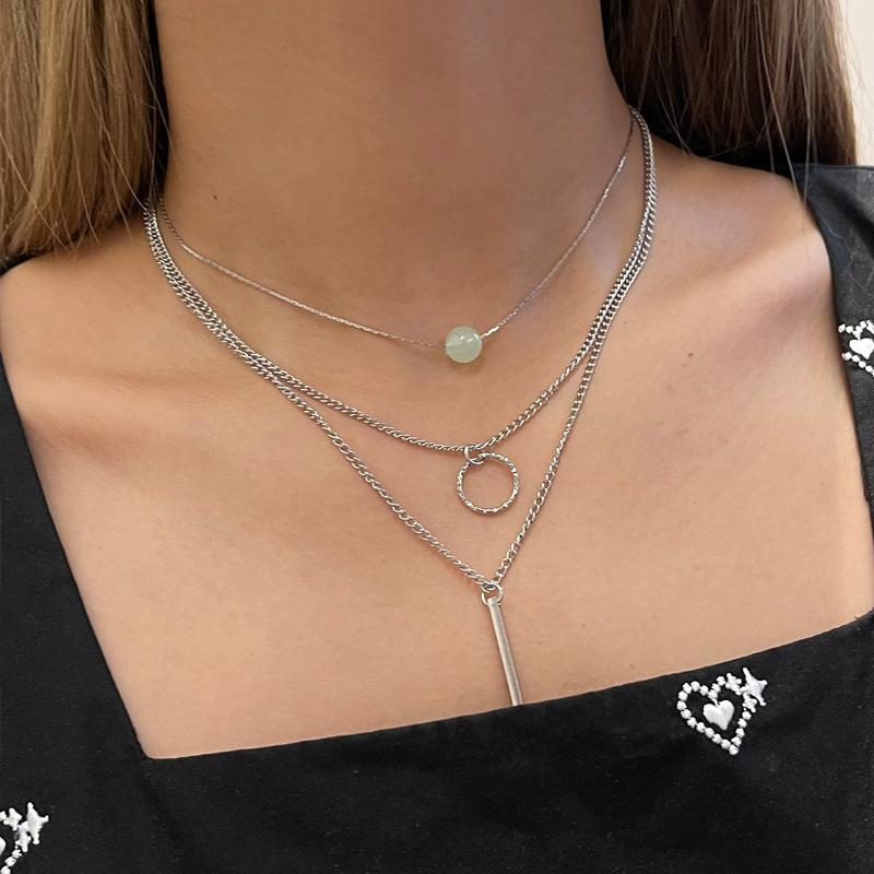 

Temperament fashionable girls street shooting luminous beads metal ring metal strip fringed multi-layer necklace 3