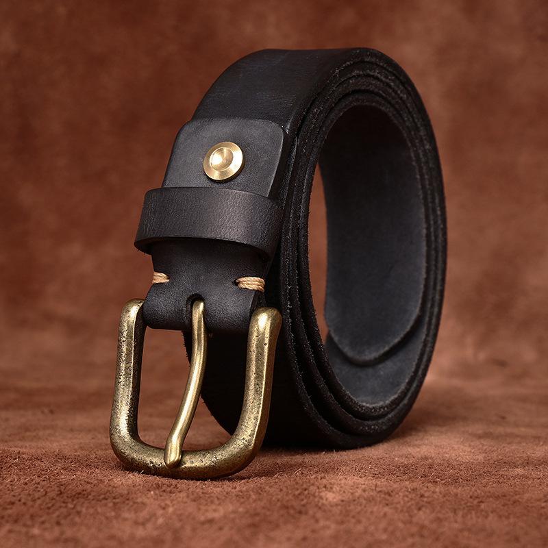 Belt Men's Width Washed-out Vintage Distressed First Layer Cowhide Leather Pin Buckle Casual Jeans Belt Men