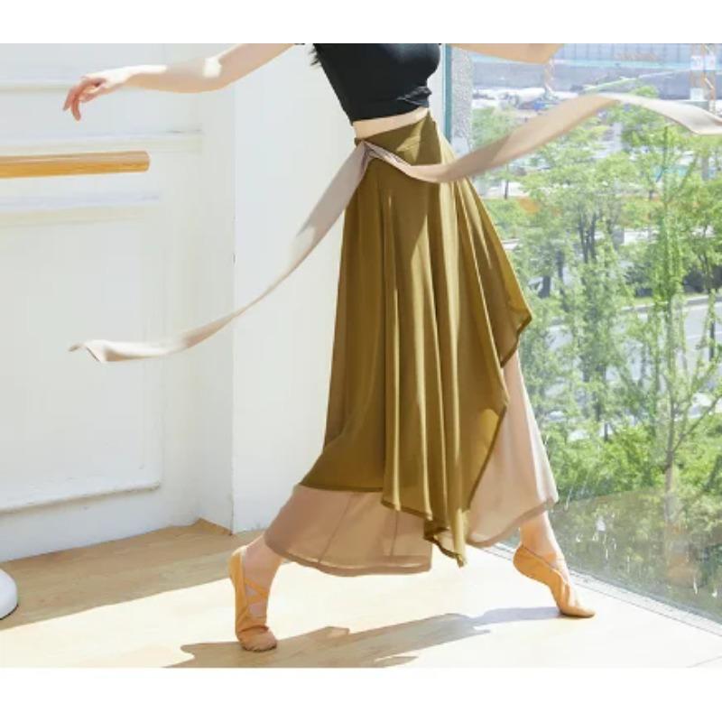 Klassische Tanzhose Tänzerin Übung Performance Chinesisches Chiffon Flatterndes Weites Locker fallendes Rock Culotte Weites Bein Locker Fließendes Kostüm