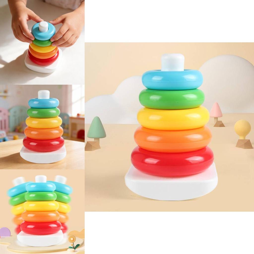 Rainbow Spinning Stacking Rings Toy For Baby Brain Development And Visual Skills