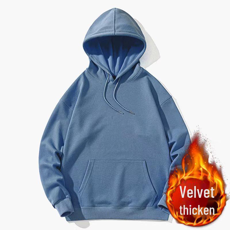 Hong Kong Style Men's Oversized Hooded Fleece Sweatshirt - Autumn/Winter Solid Color Pullover