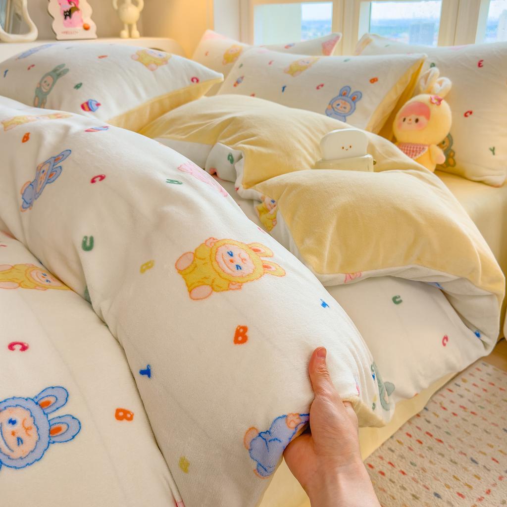 Thickened Milk Fleece Quilt Cover Single Piece Coral Fleece Quilt Cover Four-Piece Set Double-Sided Flannel Fleece