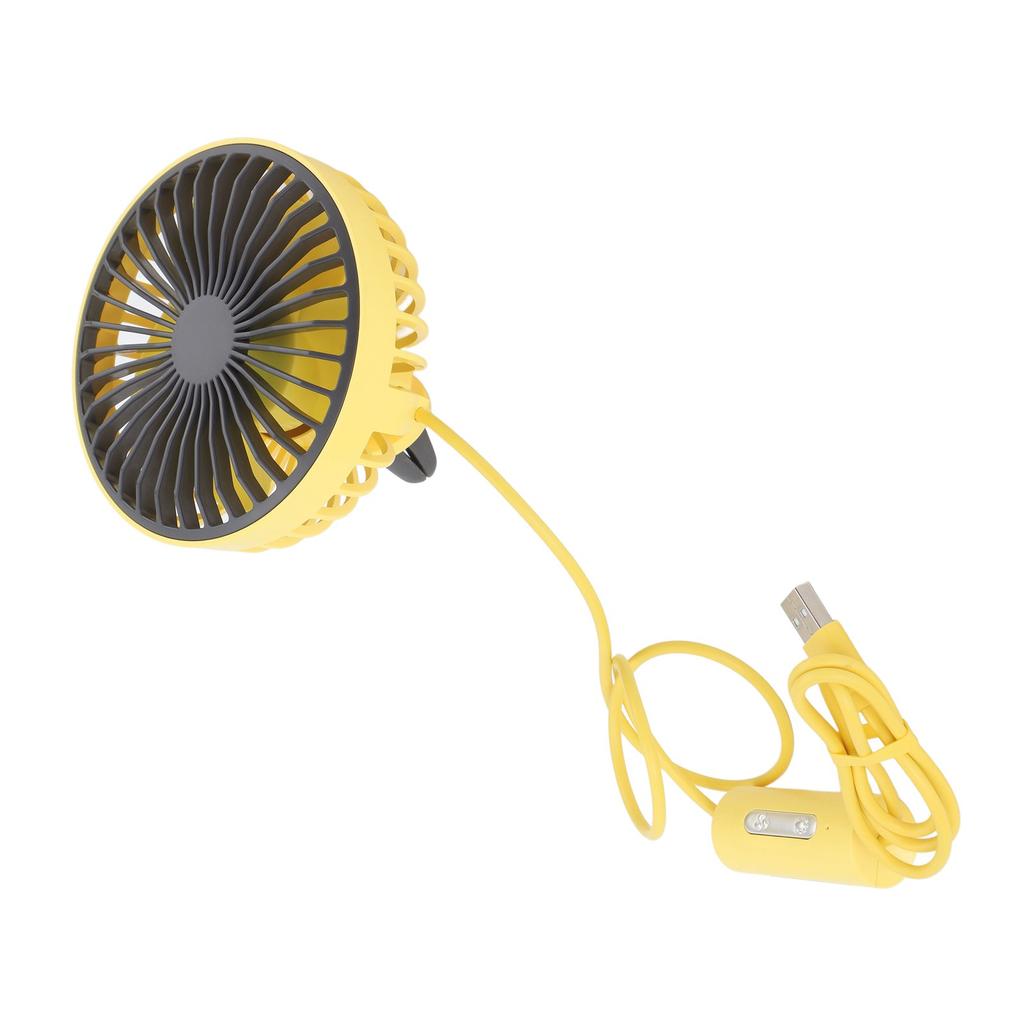 Car Fan with LED Light Air Vent Clip Fan 3 Speed Strong Wind USB Charging for Cars Tables Home Office Yellow