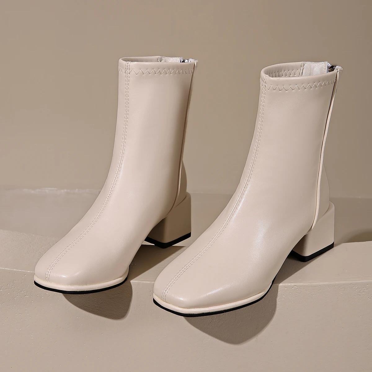 

Модные осенние женские туфли на каблуке, новые модные ботинки челси с квадратным носком и толстым каблуком для женщин, женские ботильоны для вечеринок и платьев 42 чёрный