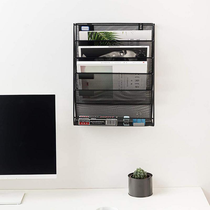 File Organizer Wall Hanging Holder Rack Mail Folder MagazineOffice Paper Document Letter Sorter Mesh Mount Vertical Iron Bin